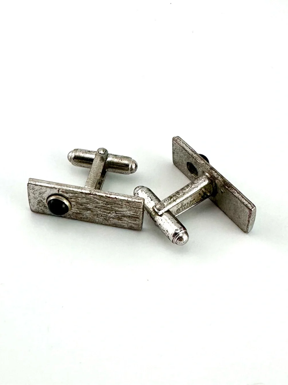 Vintage Silver Tone Cufflinks Lot - 4 Pairs Mid Century Geometric & Stone